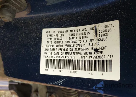 2015 Honda Accord Sport из США, поврежденный, VIN 1HGCR2F59FA227676